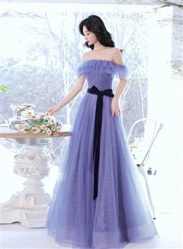 Picture of Off Shoulder Sweetheart Tulle Light Purple Formal Dresses, A-line Tulle Junior Prom Dress